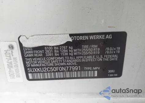 2015 BMW X6 xDrive35I из США, поврежденный, VIN 5UXKU2C50F0N77991